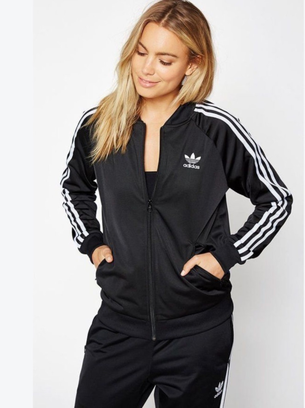 Adidas Classic Black Track Jacket with White Three-Stripes Women’s XS NWT